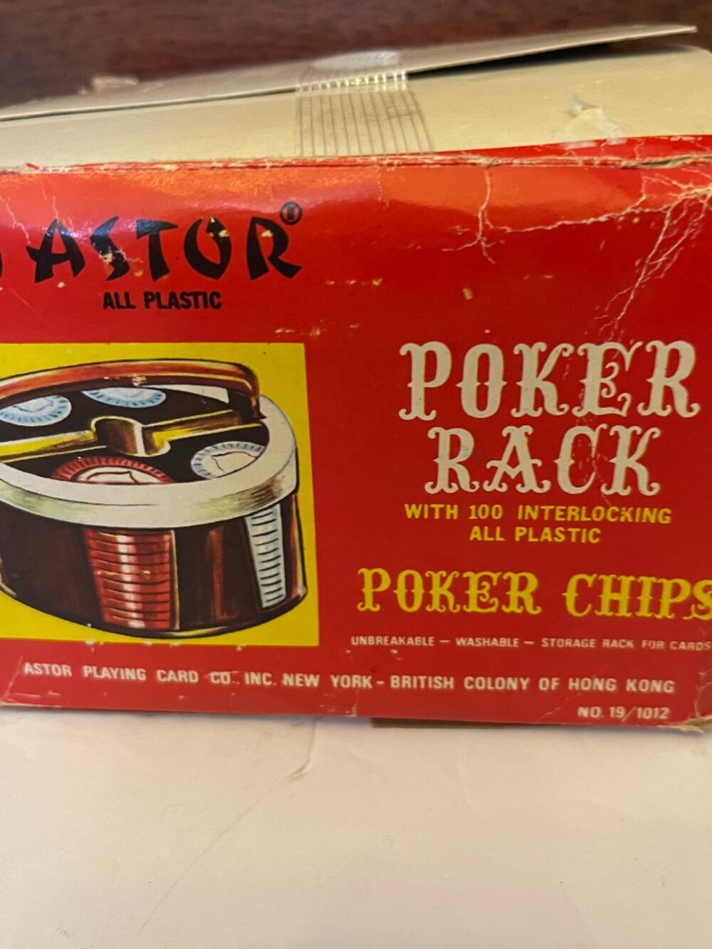 Vintage Astor Revolving Poker Rack & 100 Plastic Chips Original Box-damaged box